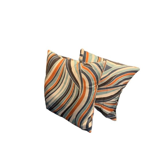 Set of 2 New Polyester Fill Zip Off Cover Throw Pillows Retro Swirl Print - Picture 2 of 8